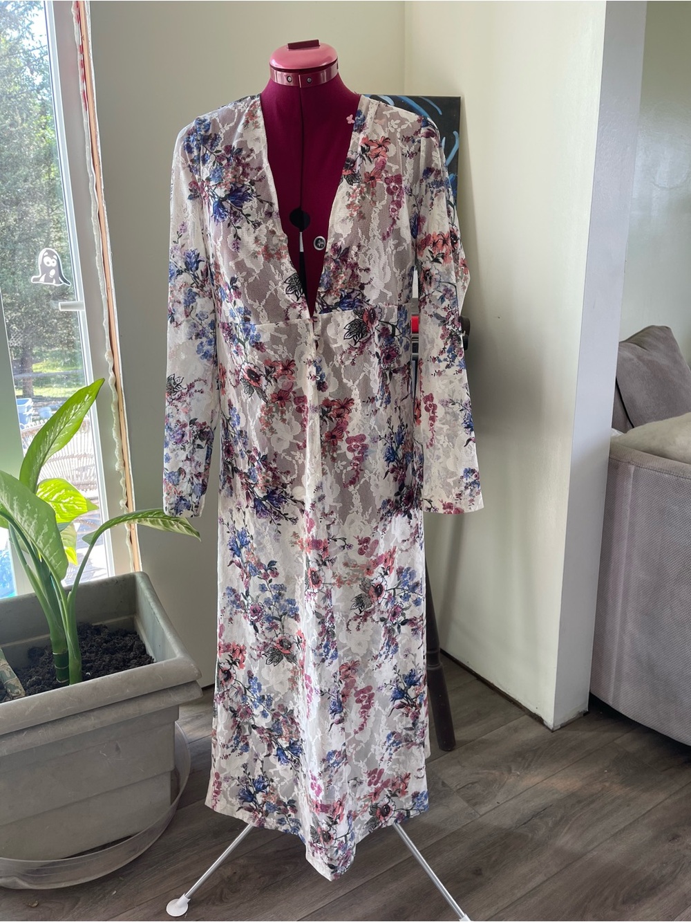 EN CRÈME Floral Lace Midi Duster Cardigan Coverup - Picture 4 of 12